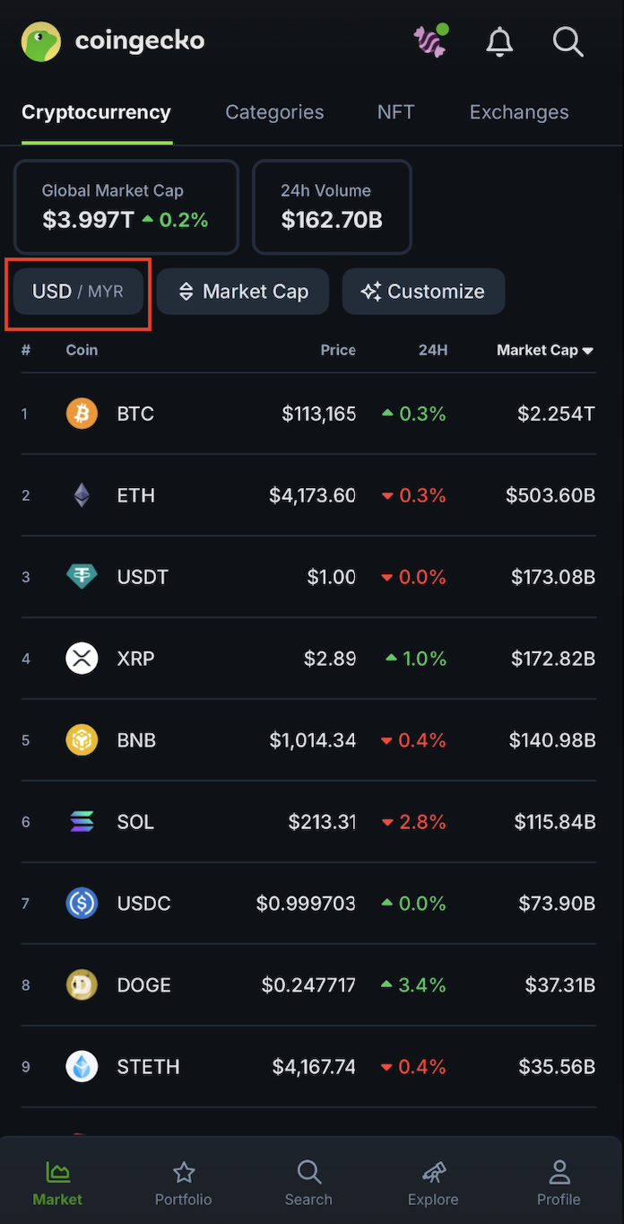 How to change the default currency? – CoinGecko